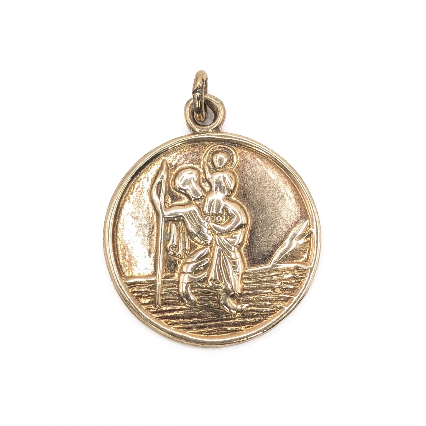 9ct Yellow Gold Round St Christopher Pendant Pre Loved