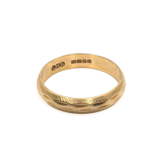 18ct Yellow Gold Patterned Wedding Ring Pre Loved