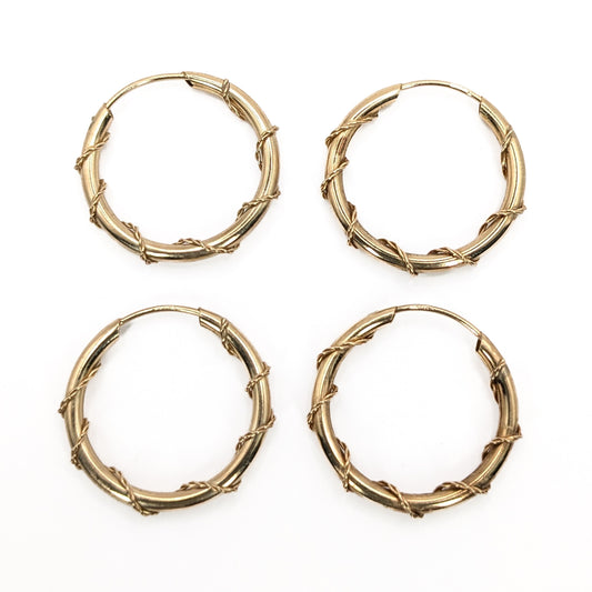9ct Gold 2 pairs Twist Hoop Earrings Preloved