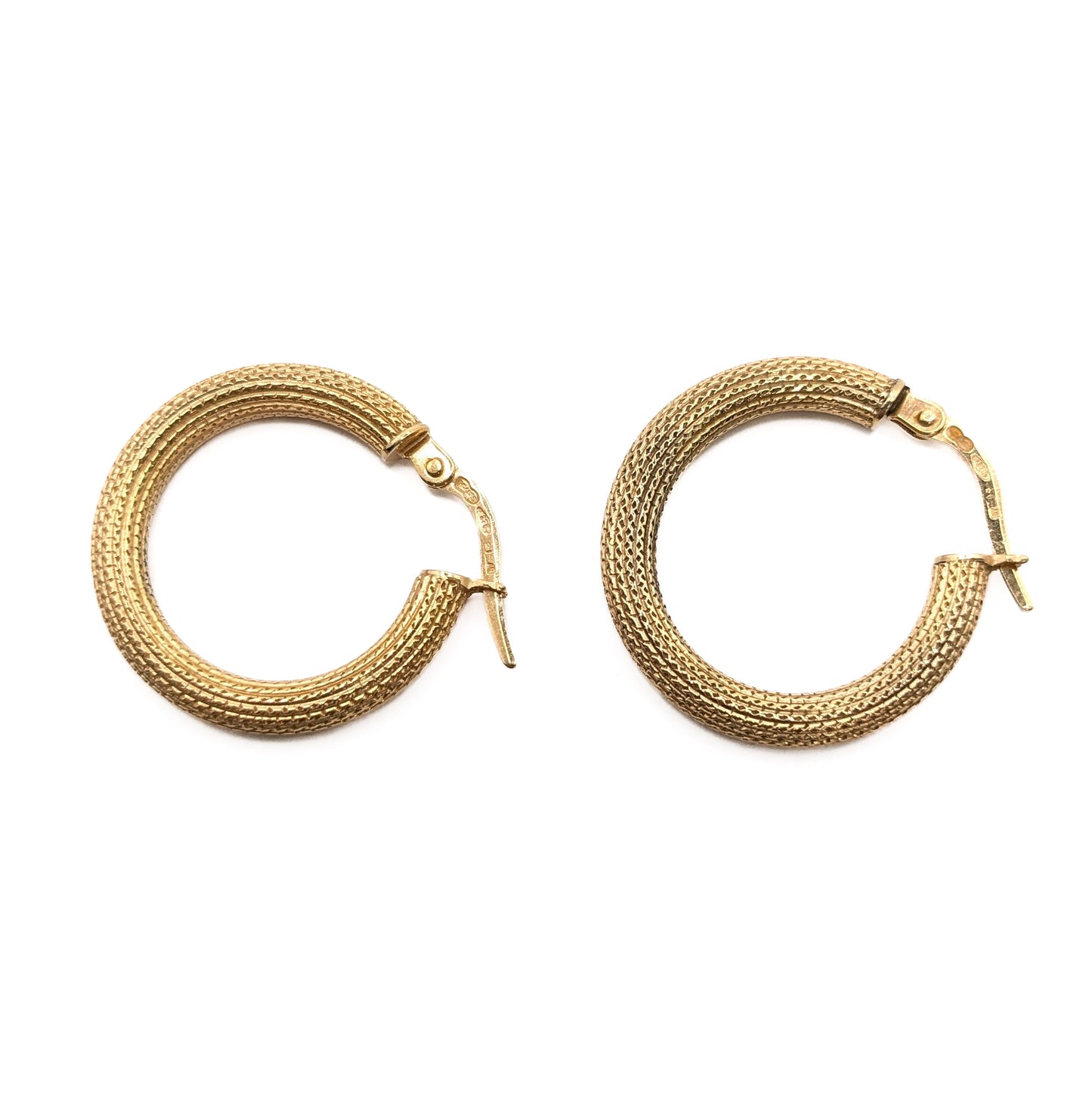 9ct Yellow Gold Pattern Hoop Earrings Pre Loved