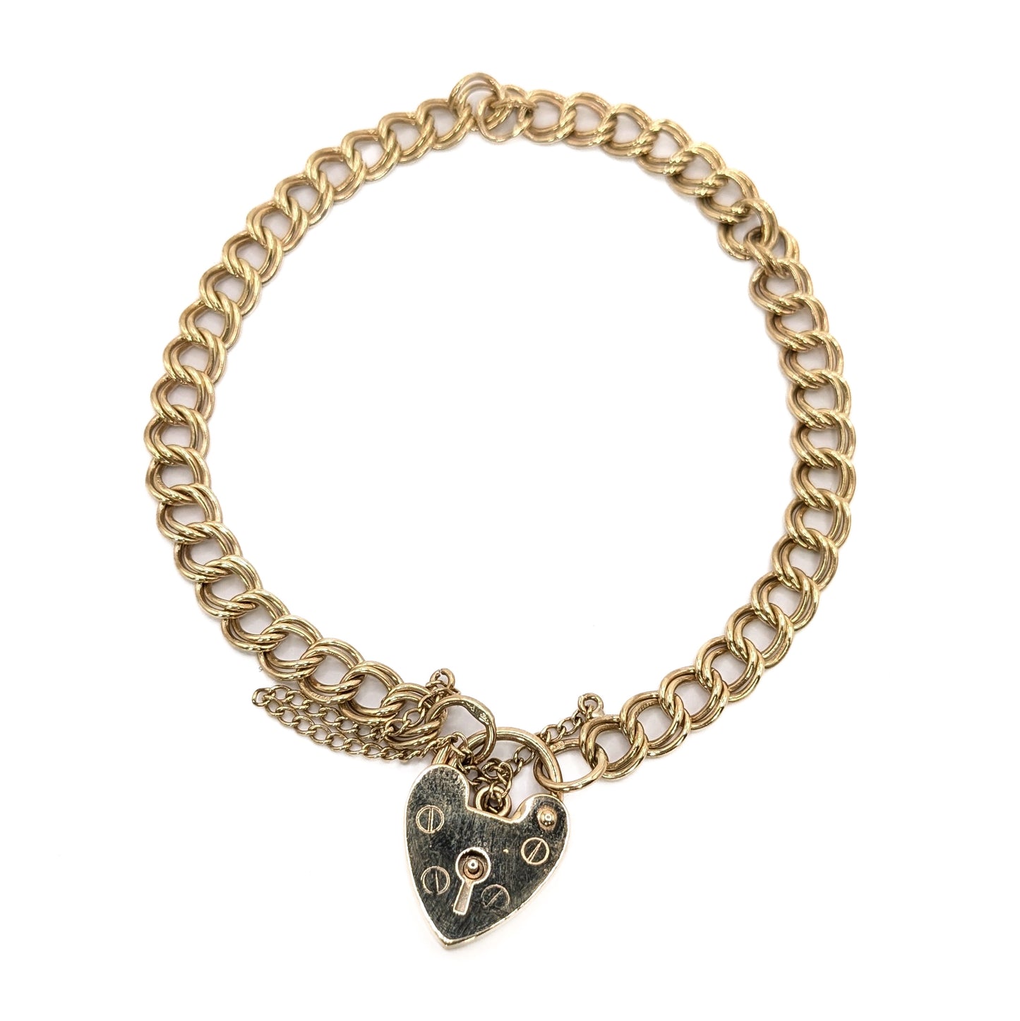 9ct Y/G Double Link Charm bracelet with Padlock and Safety chain Pre Loved