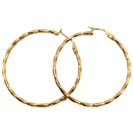 9ct Yellow Gold Large Twisted Hoop Earrings Pre Loved