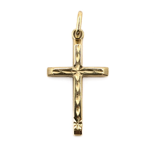 9ct Yellow Gold Patterned Cross Pendant Pre Loved