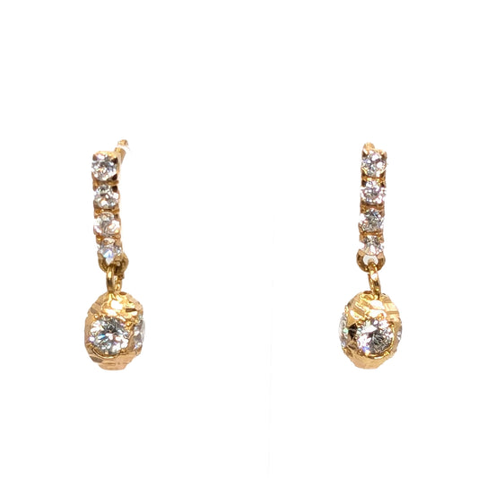 18ct Yellow Gold CZ Set Drop Stud Earrings Pre-Loved