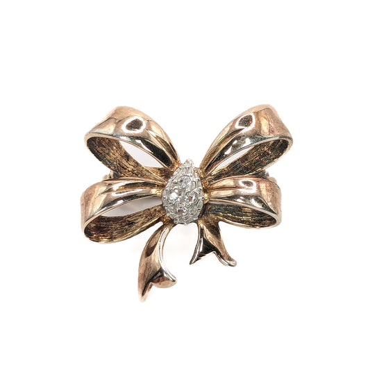9ct Gold 2-Tone CZ Set Bow Scarf Clip Accessory Pre Loved