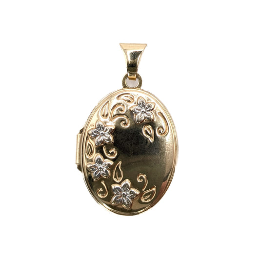 9ct Gold 2-Tone Patterned Oval Locket Pre Loved
