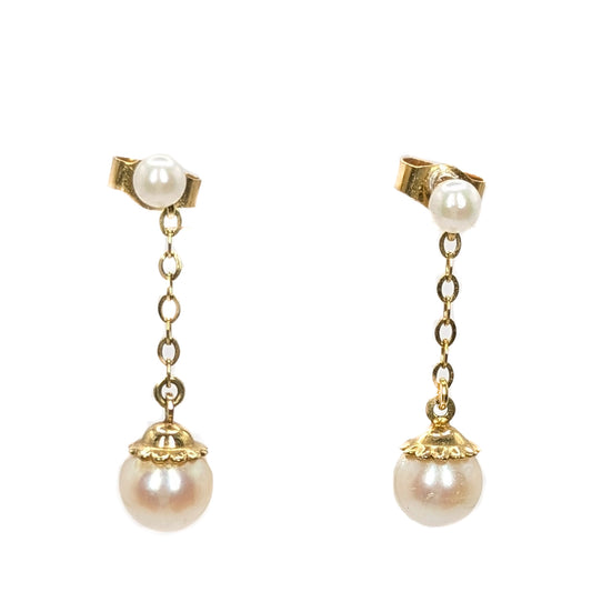 9ct Yellow Gold Pearl Drop Earrings Pre Loved