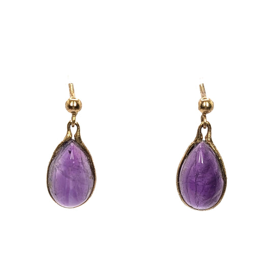9ct Yellow Gold Amethyst Drop Earrings Pre loved