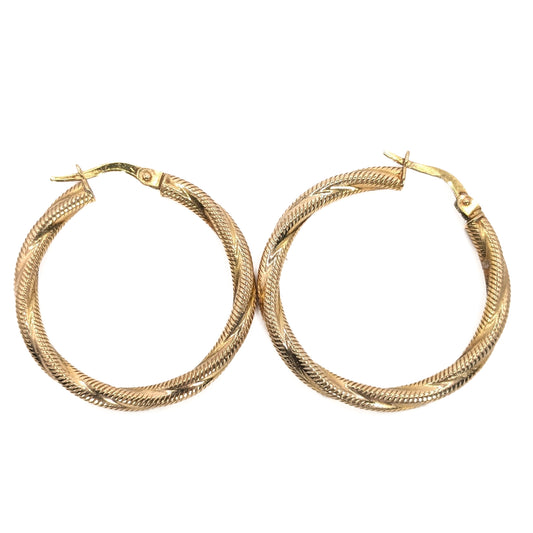 9ct Yellow Gold Rope Twist Hoop Earrings Pre Loved
