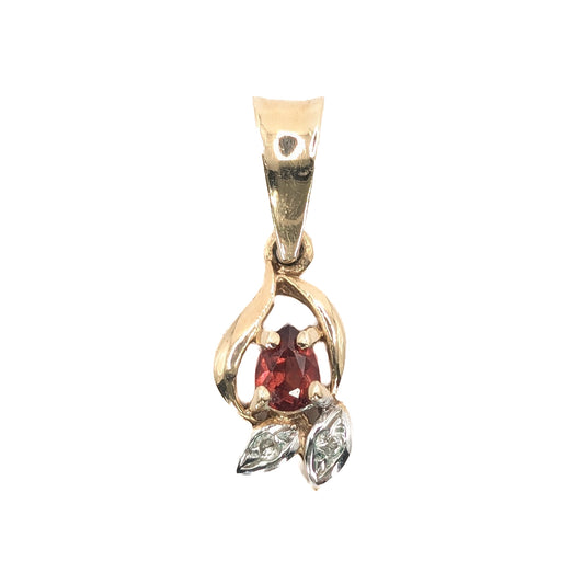 9ct Yellow Gold Garnet and Diamond Set Pendant Pre Loved