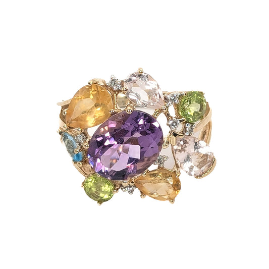 9ct Yellow Gold Multi-Coloured 8 Stone Ring Pre Loved