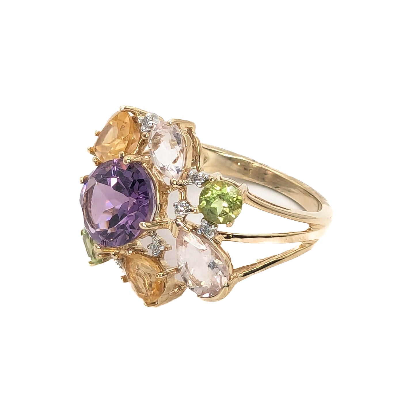 9ct Yellow Gold Multi-Coloured 8 Stone Ring Pre Loved