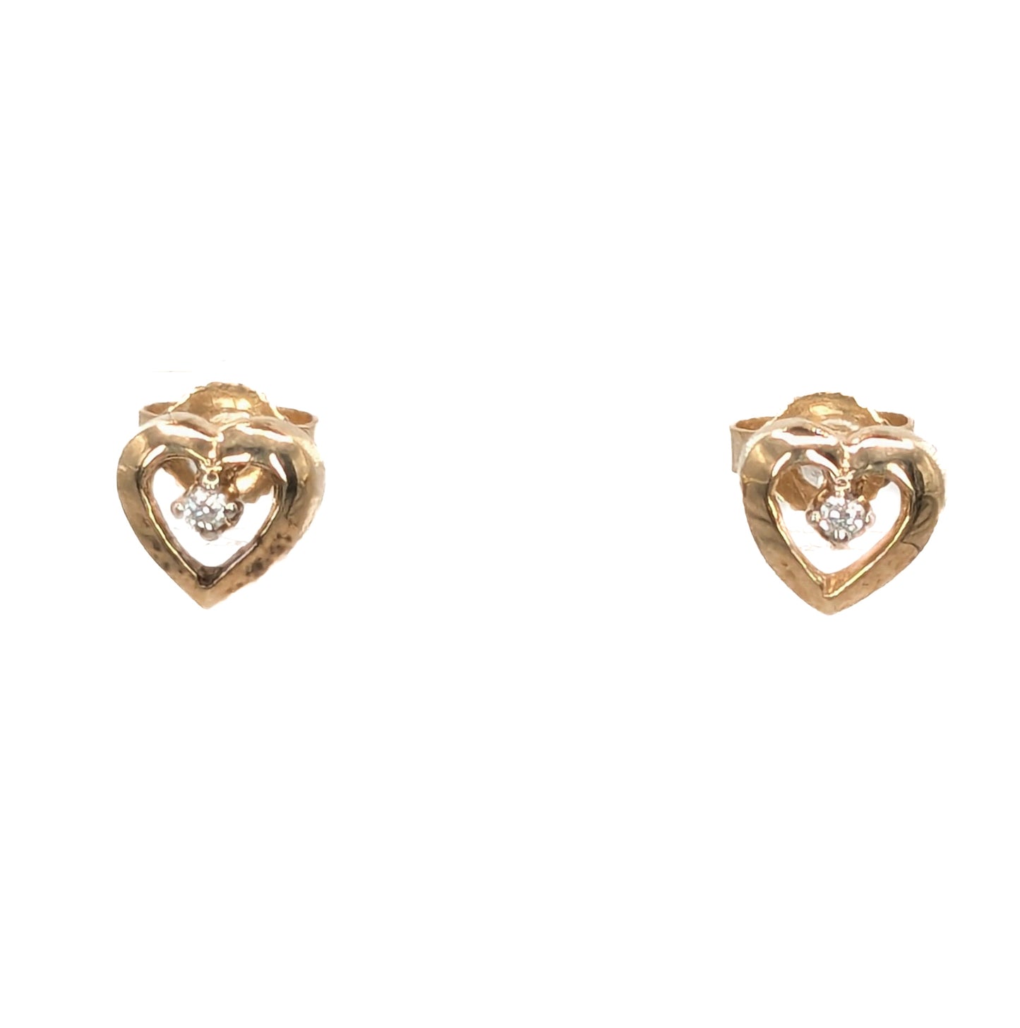 9ct Yellow Gold Stone Set Heart Earrings Pre Loved