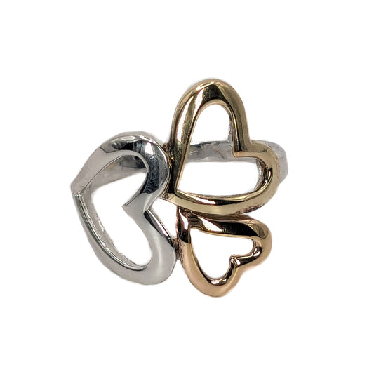 Gold Plated Silver 3-Tone Hearts Ring Pre Loved