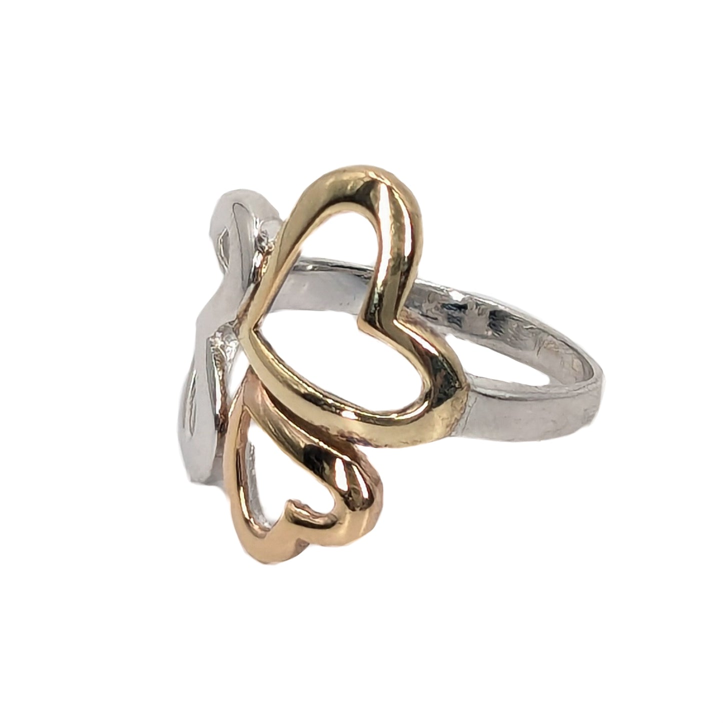 Gold Plated Silver 3-Tone Hearts Ring Pre Loved