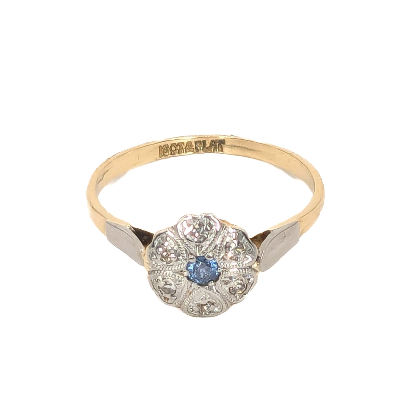 18ct Yellow Gold and Platinum Sapphire and Diamonds Cluster Ring Pre-Loved