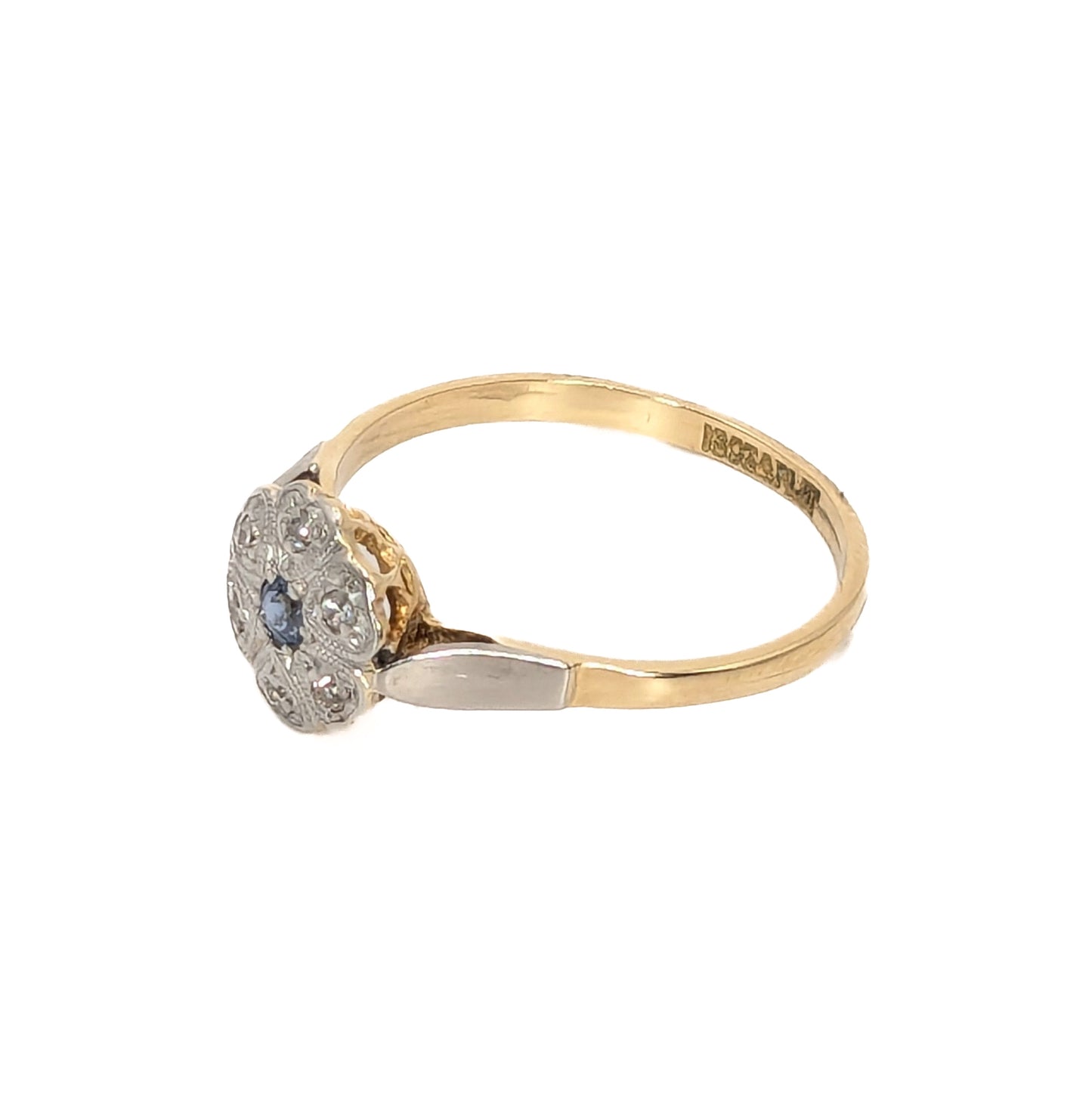 18ct Yellow Gold and Platinum Sapphire and Diamonds Cluster Ring Pre-Loved