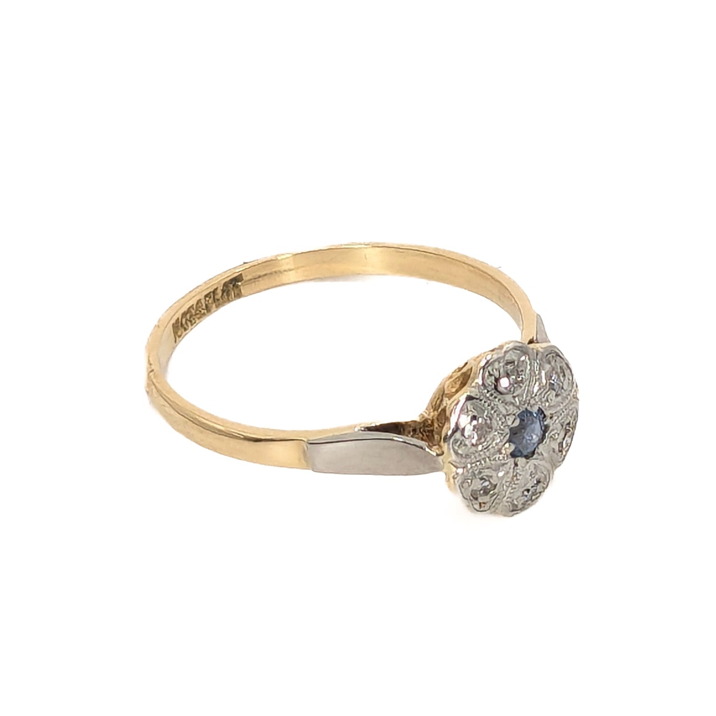 18ct Yellow Gold and Platinum Sapphire and Diamonds Cluster Ring Pre-Loved