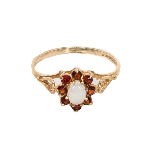 9ct Yellow Gold Ruby and Opal Cluster Ring - Pre Loved
