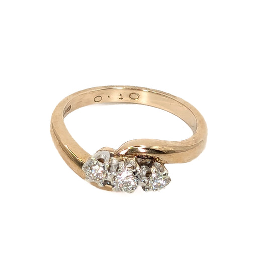 9ct Yellow and White Gold 3 Diamond Twist Ring - Pre Loved