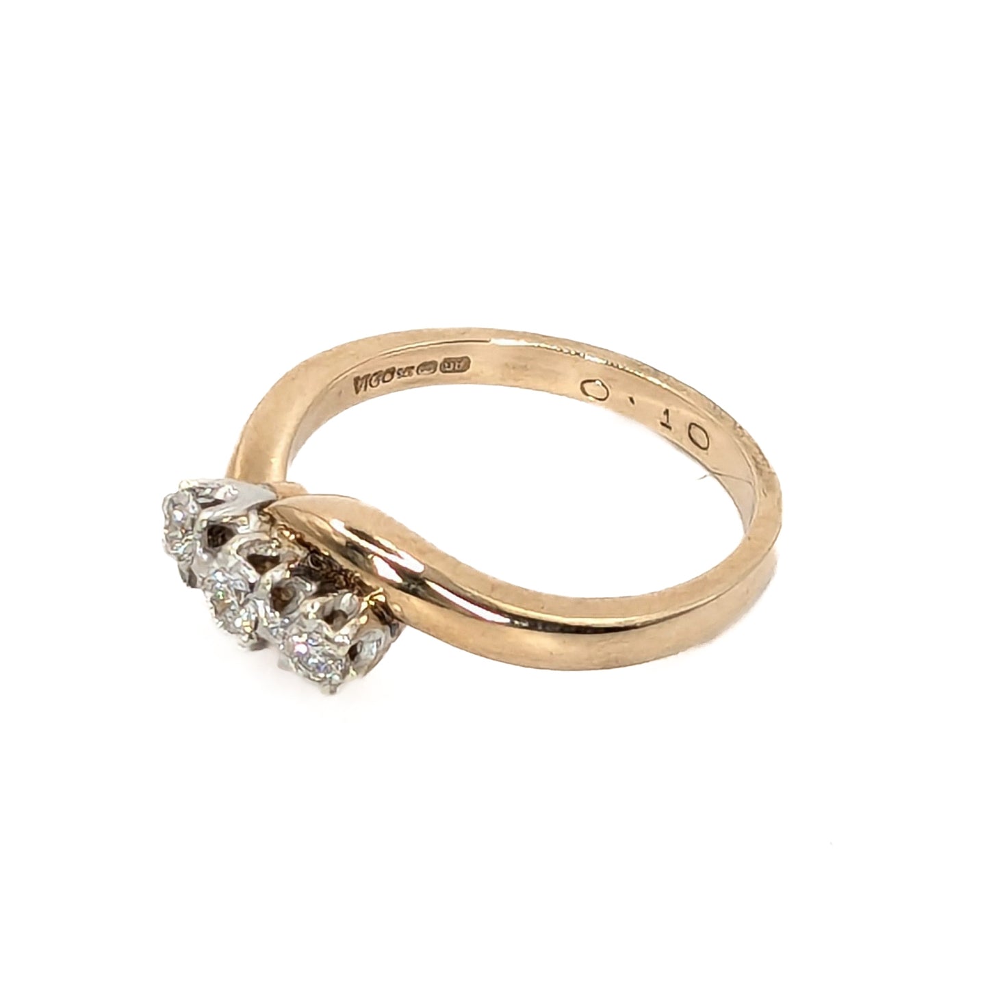 9ct Yellow and White Gold 3 Diamond Twist Ring - Pre Loved