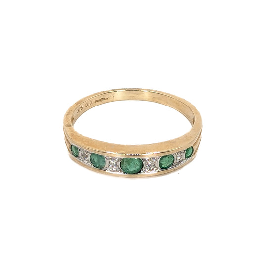 9ct Yellow Gold Emeralds and Diamonds Eternity Ring Pre-Loved