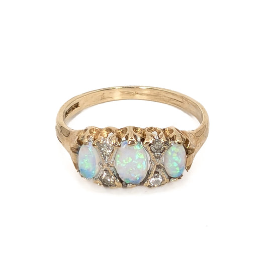 9ct Yellow Gold Opal and Diamond Set Ring