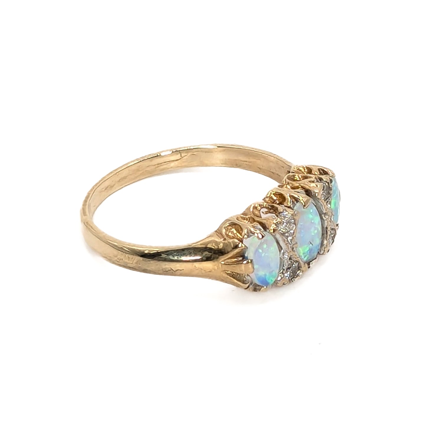 9ct Yellow Gold Opal and Diamond Set Ring