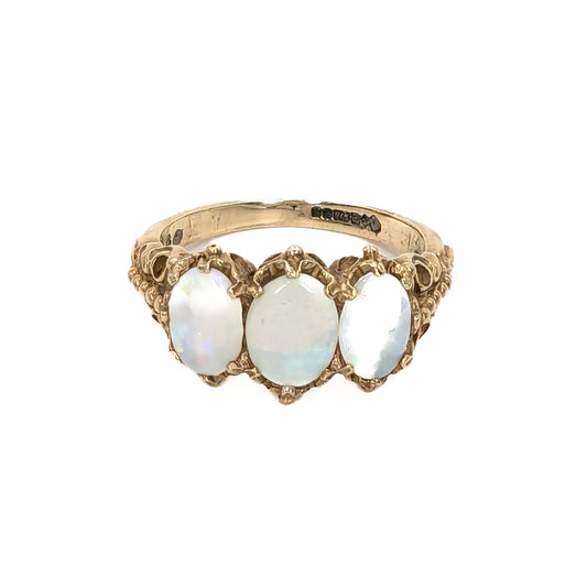 9ct Yellow Gold 3 Opal Set Ring - Pre-Loved