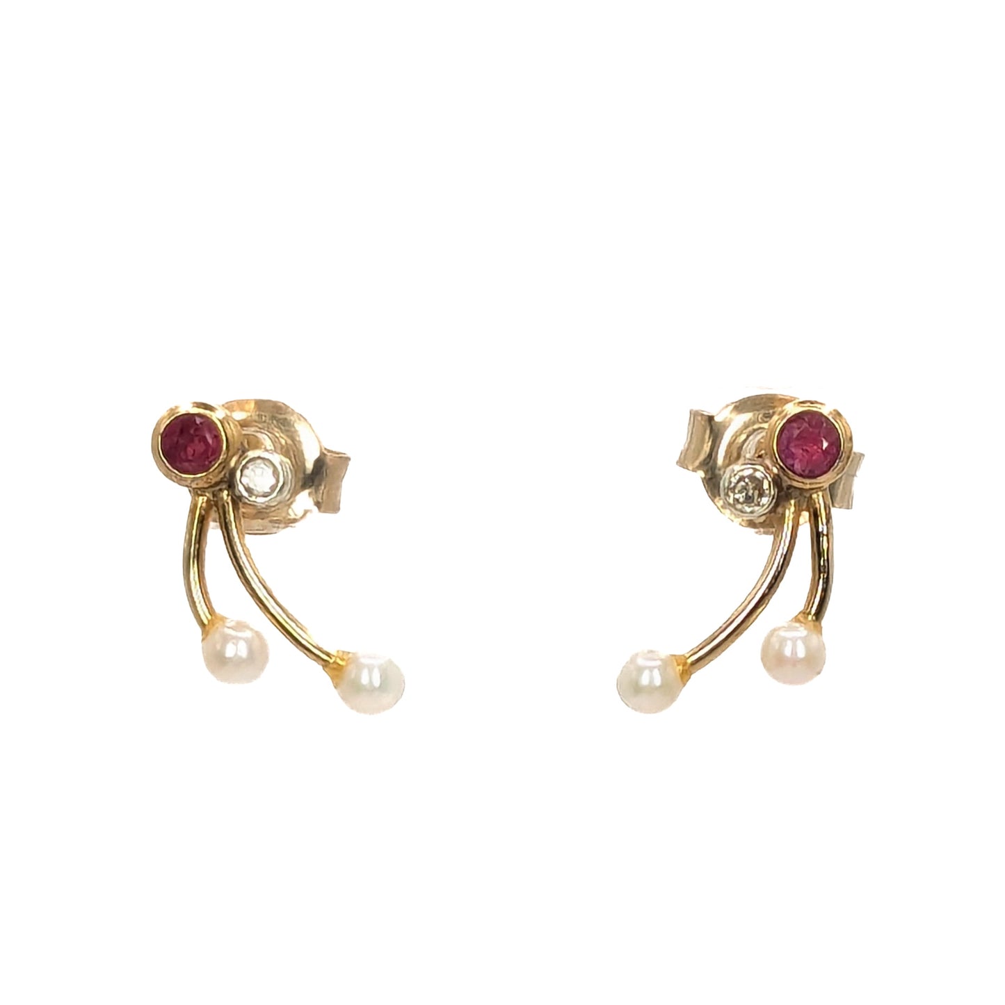 18ct Yellow Gold Ruby, Diamond and Pearl Set Earrings Pre Loved