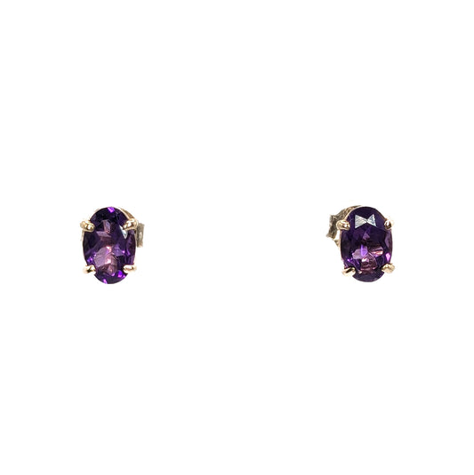 9ct Yellow Gold Amethyst Set Stud Earrings Pre-Loved
