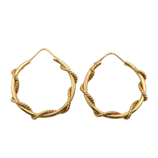 18ct Yellow Gold Hoop Earrings With Rope Style Twist/Rope Pattern Pre Loved