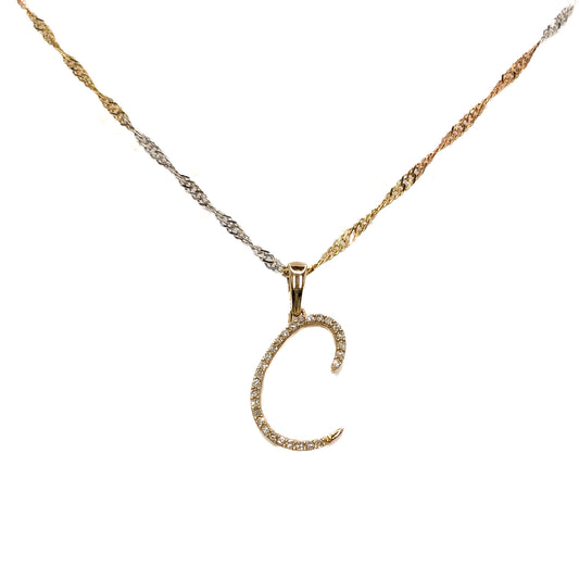 14ct Yellow Gold Diamond Set Initial C Pendant on Chain Pre Loved