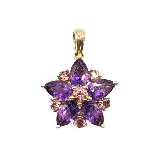 9ct Yellow Gold Amethyst Cluster Pendant Pre Loved