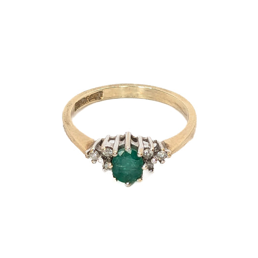 9ct Yellow Gold Emerald & Diamond Ring - Pre-Loved