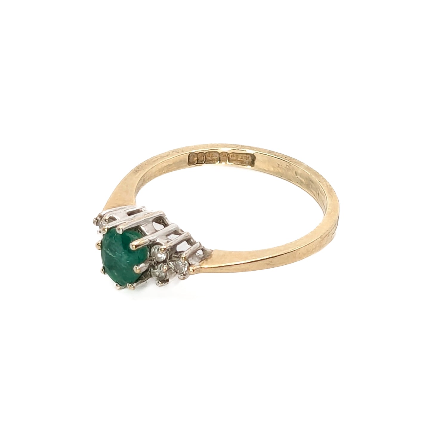 9ct Yellow Gold Emerald & Diamond Ring - Pre-Loved