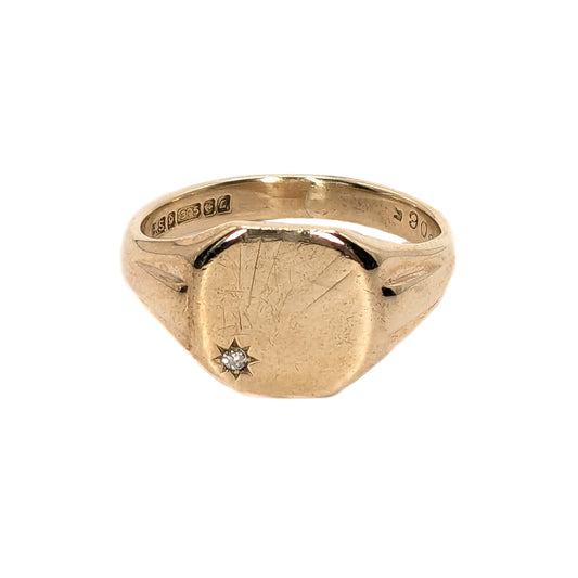 9ct Yellow Gold Diamond Set Signet Ring Preloved