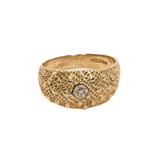 14ct Yellow Gold Diamond Keeper Signet Ring - Pre-Loved