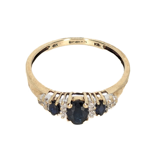 9ct Yellow Gold Sapphires and Diamonds Set Ring Pre Loved