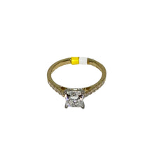 Load image into Gallery viewer, 18 Yellow Gold Lab Grown Princess Cut Solitaire Ring With Lab Grown Round Brilliant Diamonds on Shoulder
