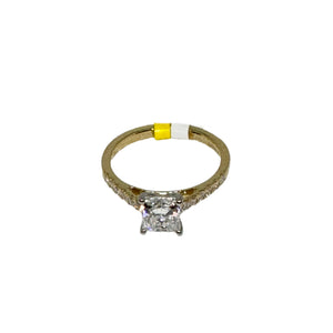 18 Yellow Gold Lab Grown Princess Cut Solitaire Ring With Lab Grown Round Brilliant Diamonds on Shoulder
