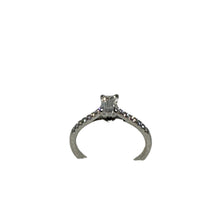 Load image into Gallery viewer, Platinum Lab Grown Emerald Cut Diamond Solitaire Ring with Lab Grown Round Brilliant Diamonds on Shoulder
