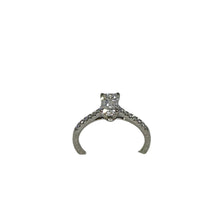 Load image into Gallery viewer, Platinum Lab Grown Emerald Cut Diamond Solitaire Ring with Lab Grown Round Brilliant Diamonds on Shoulders
