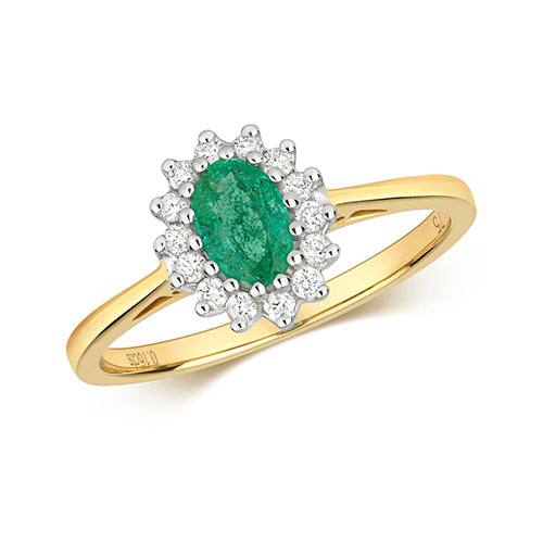 9ct Yellow Gold Emerald and Diamond Cluster Ring