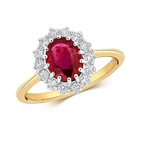 9ct Yellow Gold Ruby and Diamond Cluster Ring