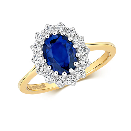 9ct Yellow Gold Sapphire and Diamond Cluster Ring