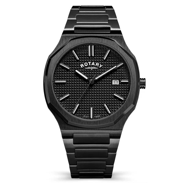 Rotary Heritage PVD Gun Metal Stainless Steel Bracelet Watch with Date