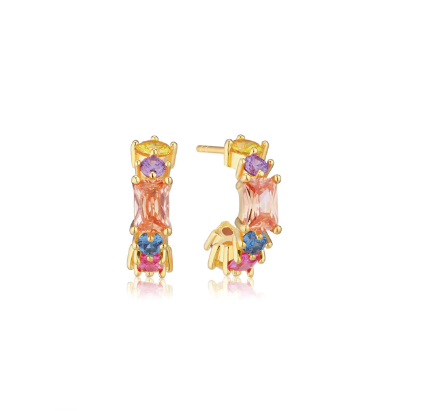 SJ-E12311-XCZ-YG SIF JAKOBS Ivrea Creolo Piccolo 18 karat gold plated 925 Sterling silver, polished surface, and handset with multicoloured facet cut and emerald cut zirconia.