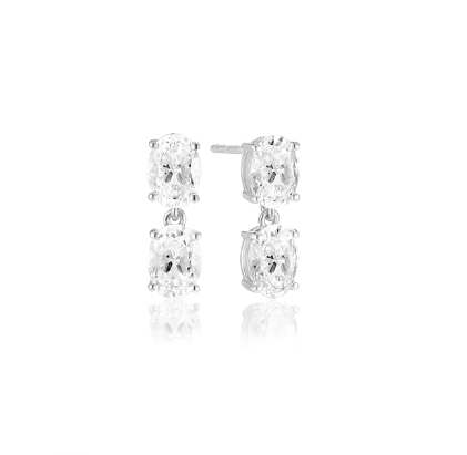 SJ-E2308-CZ SIF JAKOBS Ellisse Due Piccolo 925 Sterling silver with rhodium, polished surface, and handset with facet cut white zirconia.