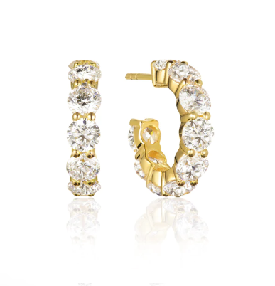 SJ-E42115-CZ-SG SIF JAKOBS Belluno Creolo Earrings 18 karat gold plated 925 Sterling silver, polished surface with facet cut white zirconia.